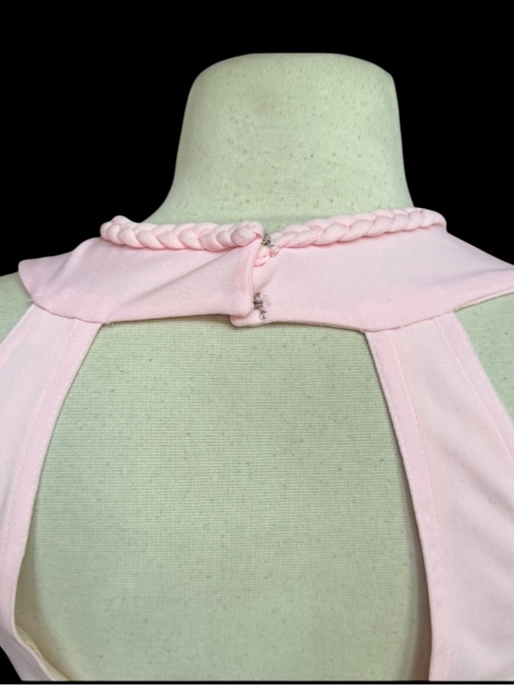 1970s Pale Pink Braided‎ Trim V-Neckline w/Tassels Lined Poly Maxi Dress - Picture 5 of 5